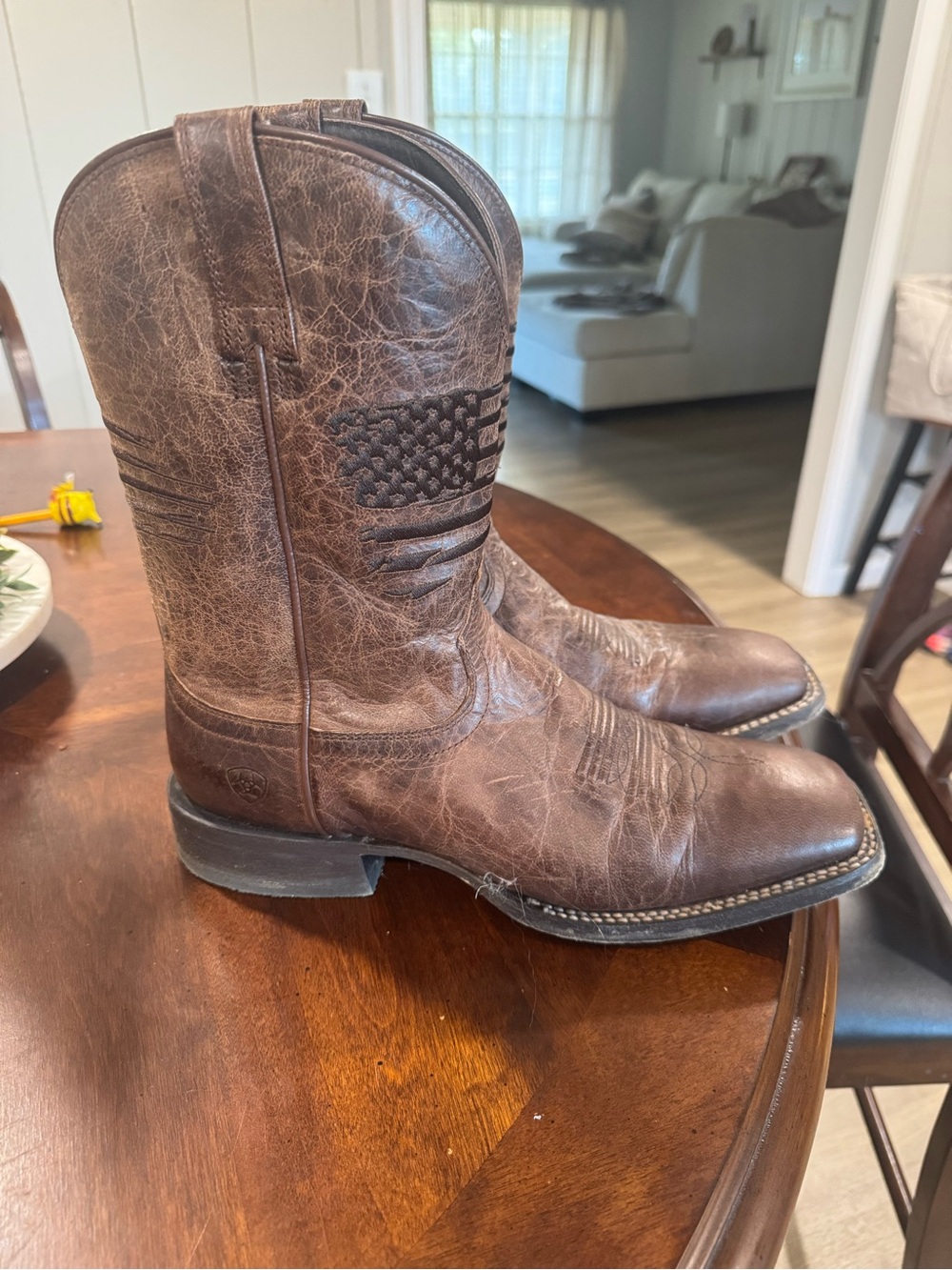 Ariat Brown Leather American Flag Stitch Western Boots